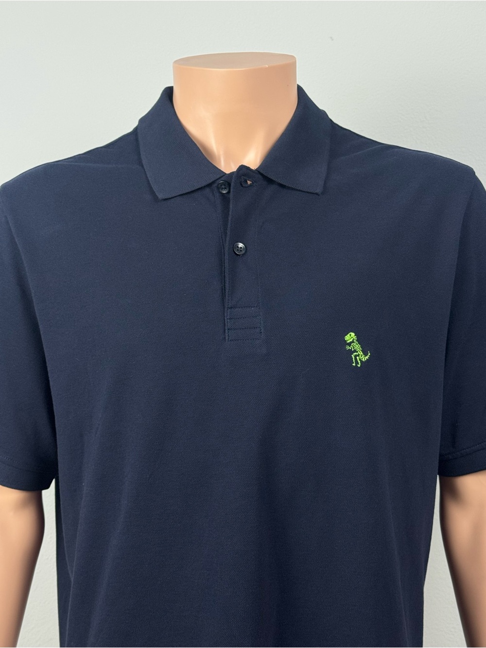 Jared Lang Men’s Polo Shirt XL Navy Blue 100% Pima Cotton Dinosaur Embroidery
